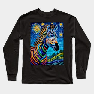 Zebra on starry night Long Sleeve T-Shirt